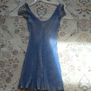 FP Movement by Free People Blue and Cream Knit Mini Dress